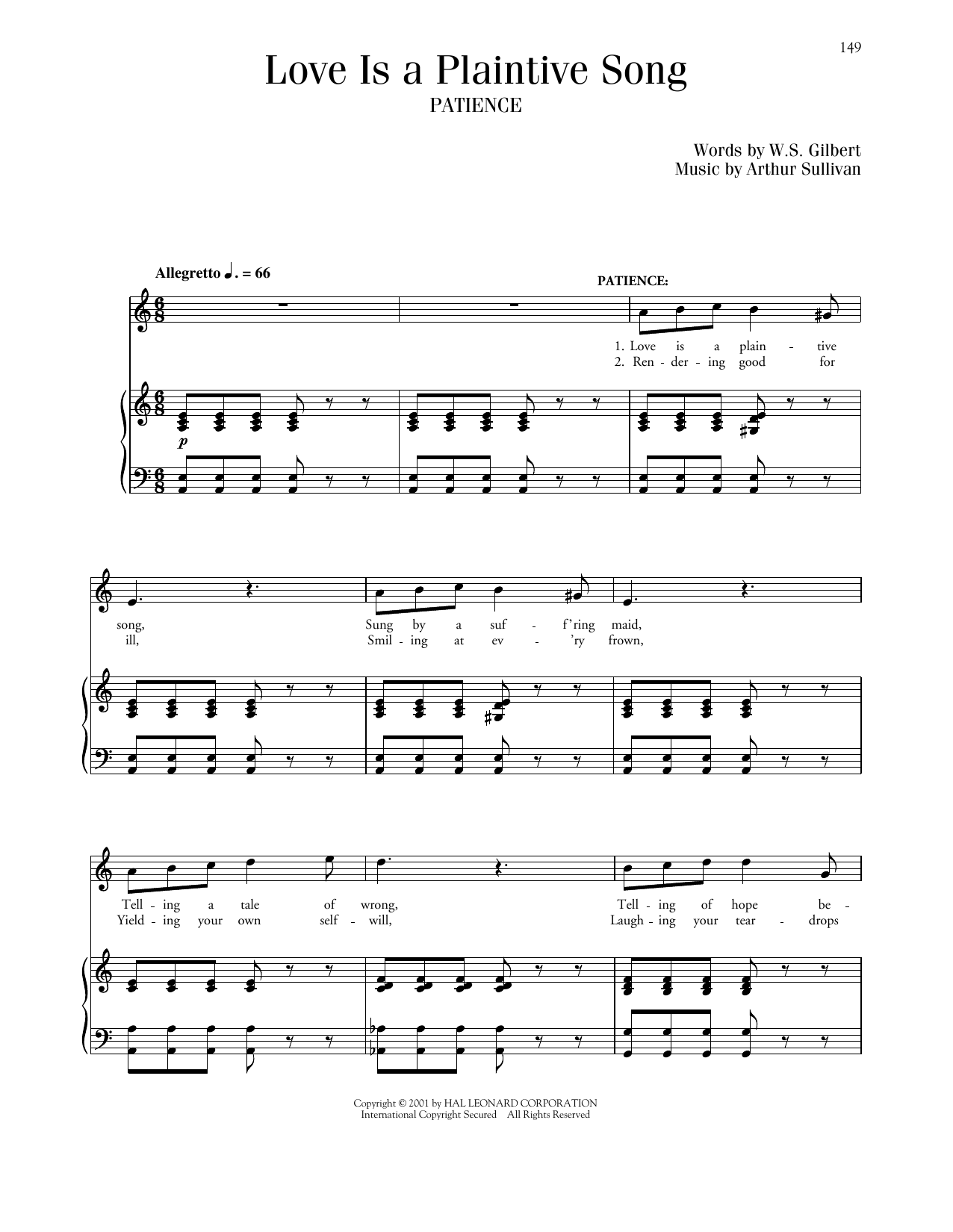 Gilbert & Sullivan Love Is A Plaintive Song (from Patience) Sheet Music Notes & Chords for Piano & Vocal - Download or Print PDF Gilbert & Sullivan Love Is A Plaintive Song (from Patience) Sheet Music Notes & Chords for Piano & Vocal - Download or Print PDF
