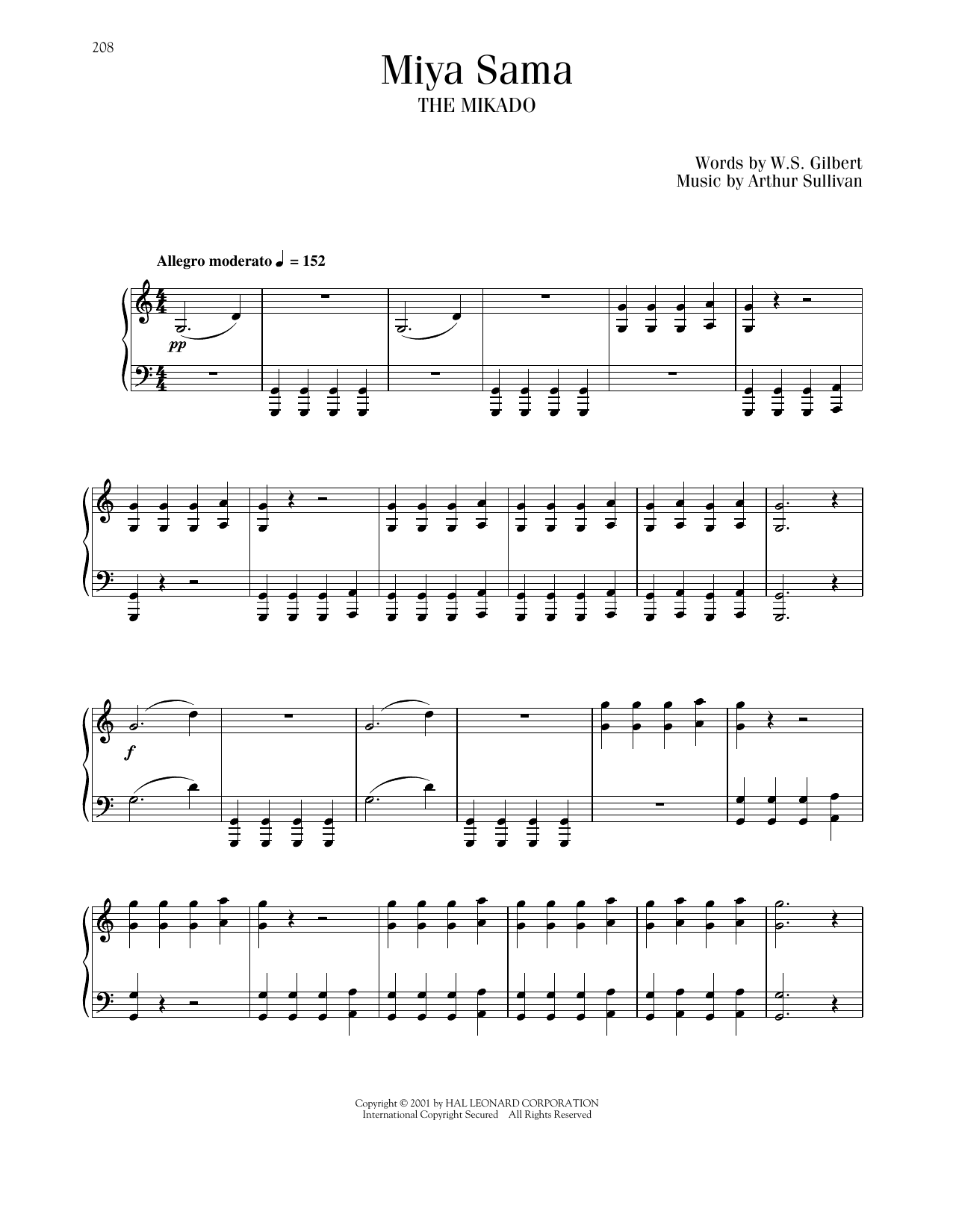 Gilbert & Sullivan Miya Sama Sheet Music Notes & Chords for Piano & Vocal - Download or Print PDF