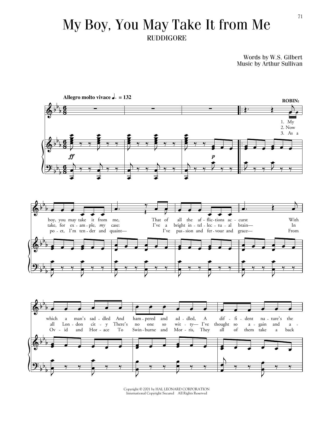 Gilbert & Sullivan My Boy, You May Take It From Me (from Ruddigore) Sheet Music Notes & Chords for Piano & Vocal - Download or Print PDF