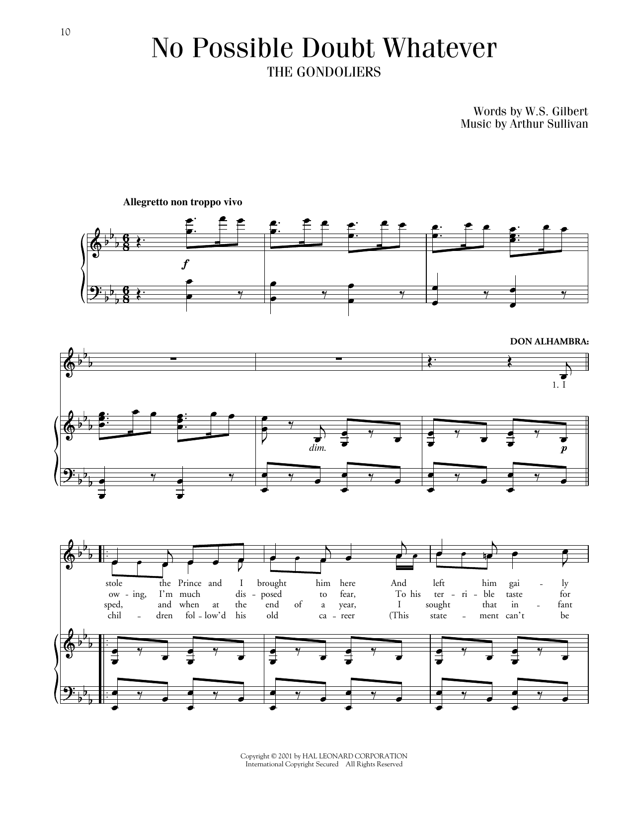 Gilbert & Sullivan No Possible Doubt Whatever (from The Gondaliers) Sheet Music Notes & Chords for Piano & Vocal - Download or Print PDF