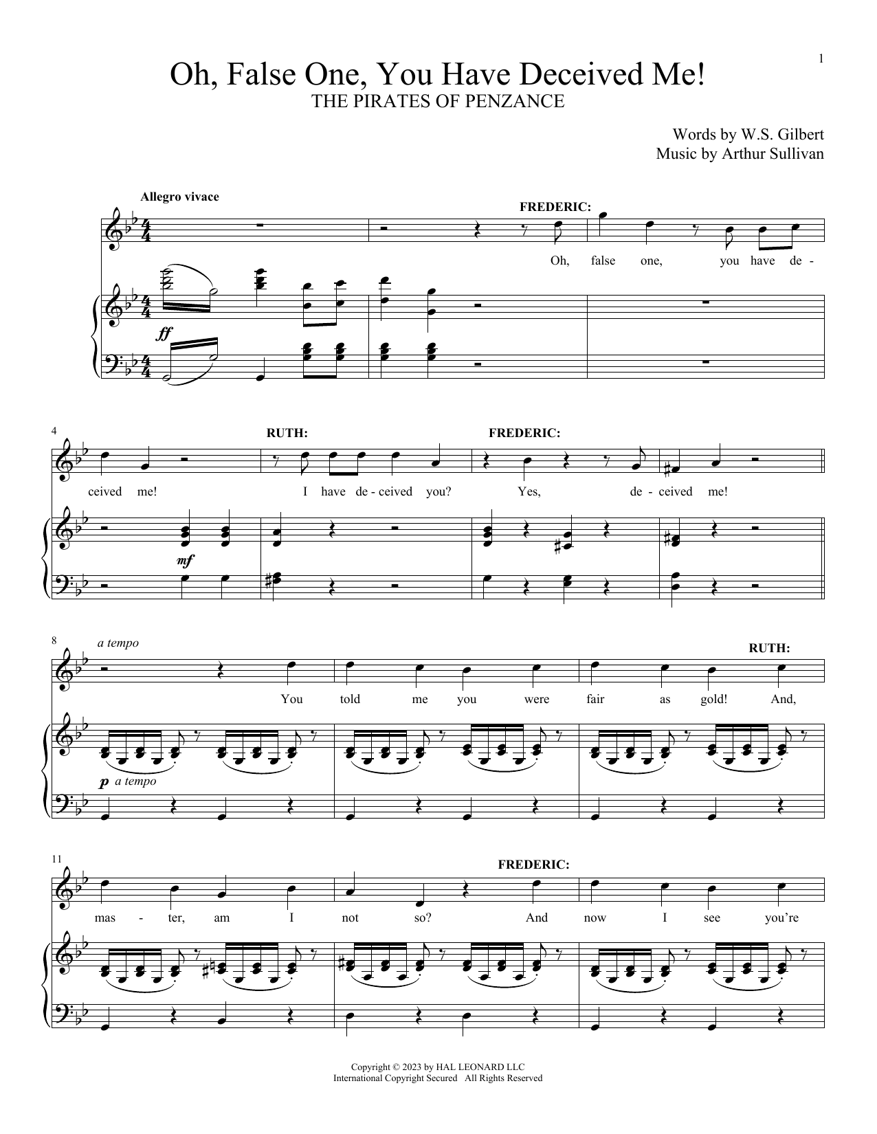 Gilbert & Sullivan Oh, False One, You Have Deceived Me (from The Pirates Of Penzance) Sheet Music Notes & Chords for Piano & Vocal - Download or Print PDF