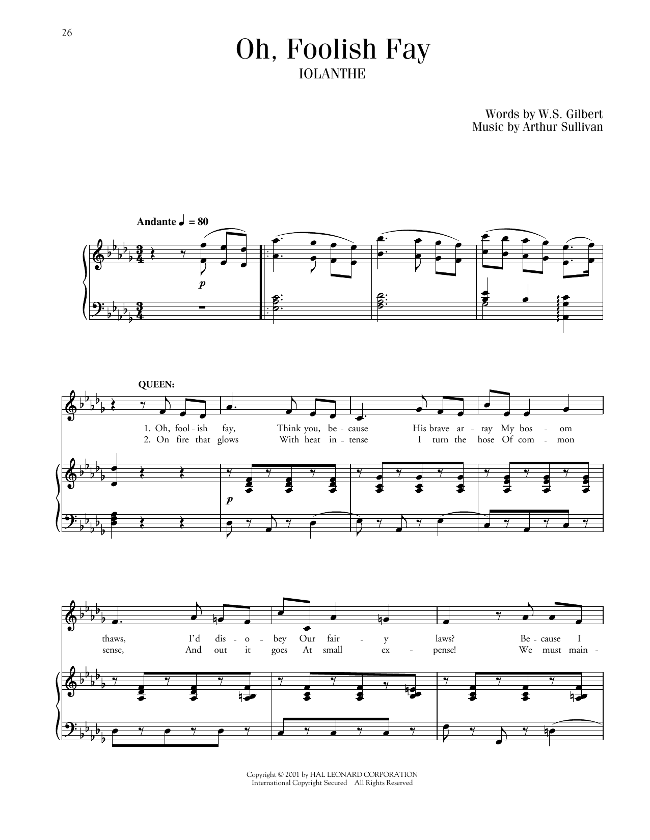 Gilbert & Sullivan Oh, Foolish Fay (from Iolanthe) Sheet Music Notes & Chords for Piano & Vocal - Download or Print PDF