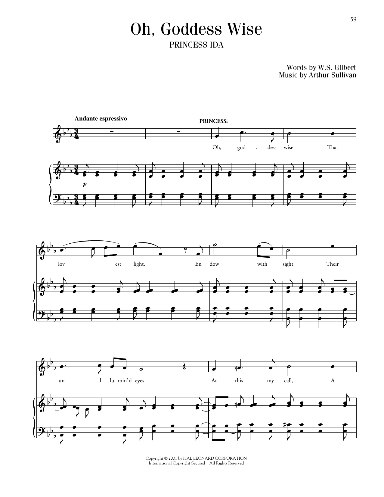 Gilbert & Sullivan Oh, Goddess Wise (from Princess Ida) Sheet Music Notes & Chords for Piano & Vocal - Download or Print PDF