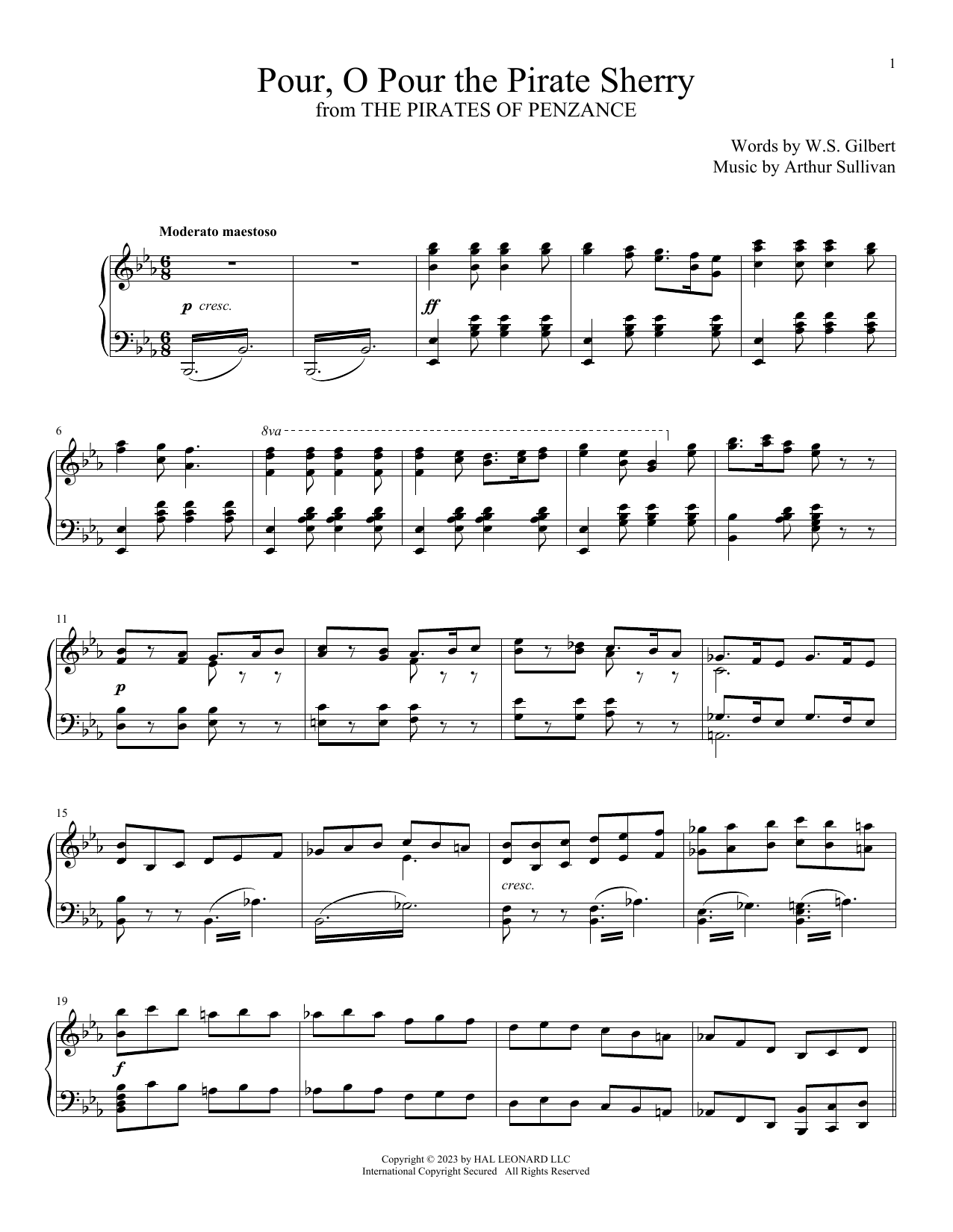 Gilbert & Sullivan Pour, O Pour The Pirate Sherry (from The Pirates Of Penzance) Sheet Music Notes & Chords for Piano & Vocal - Download or Print PDF