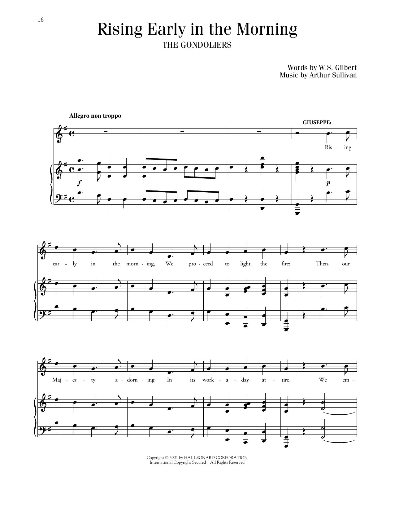 Gilbert & Sullivan Rising Early In The Morning (from The Gondaliers) Sheet Music Notes & Chords for Piano & Vocal - Download or Print PDF