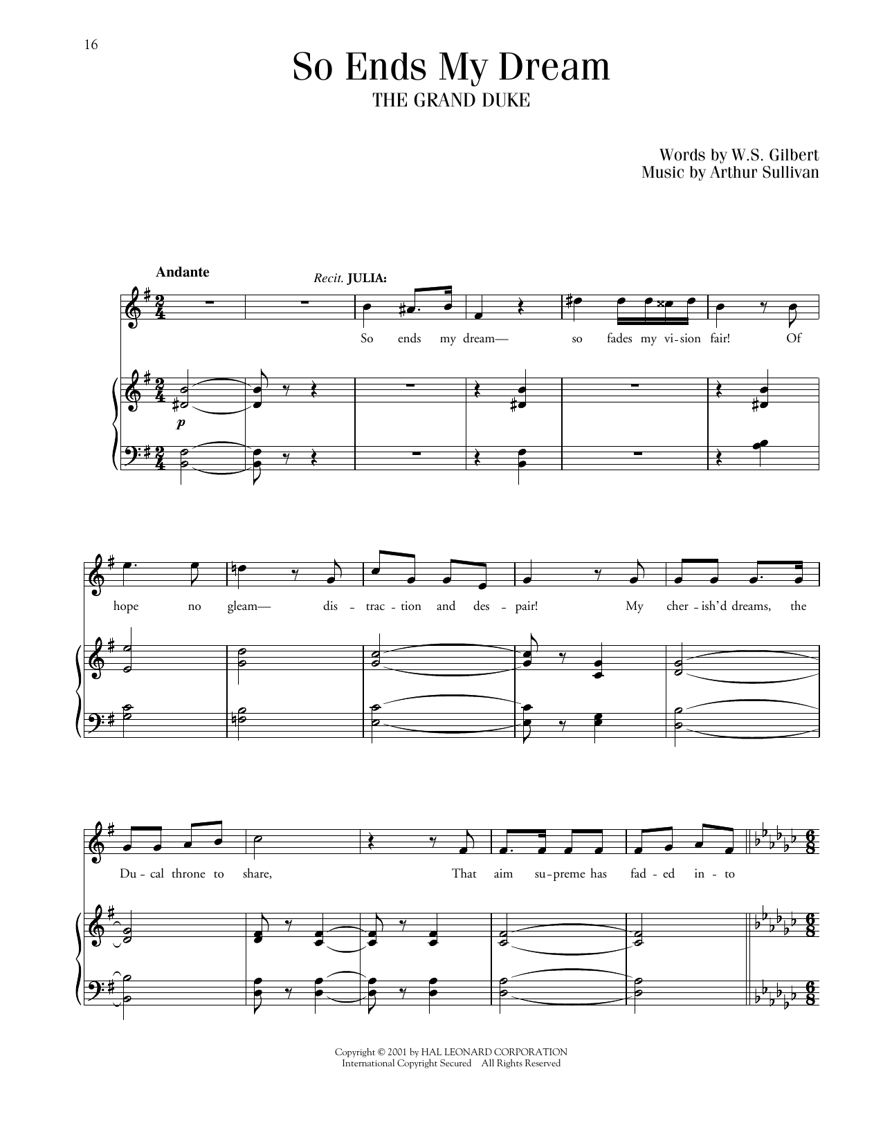 Gilbert & Sullivan So Ends My Dream (from The Grand Duke) Sheet Music Notes & Chords for Piano & Vocal - Download or Print PDF