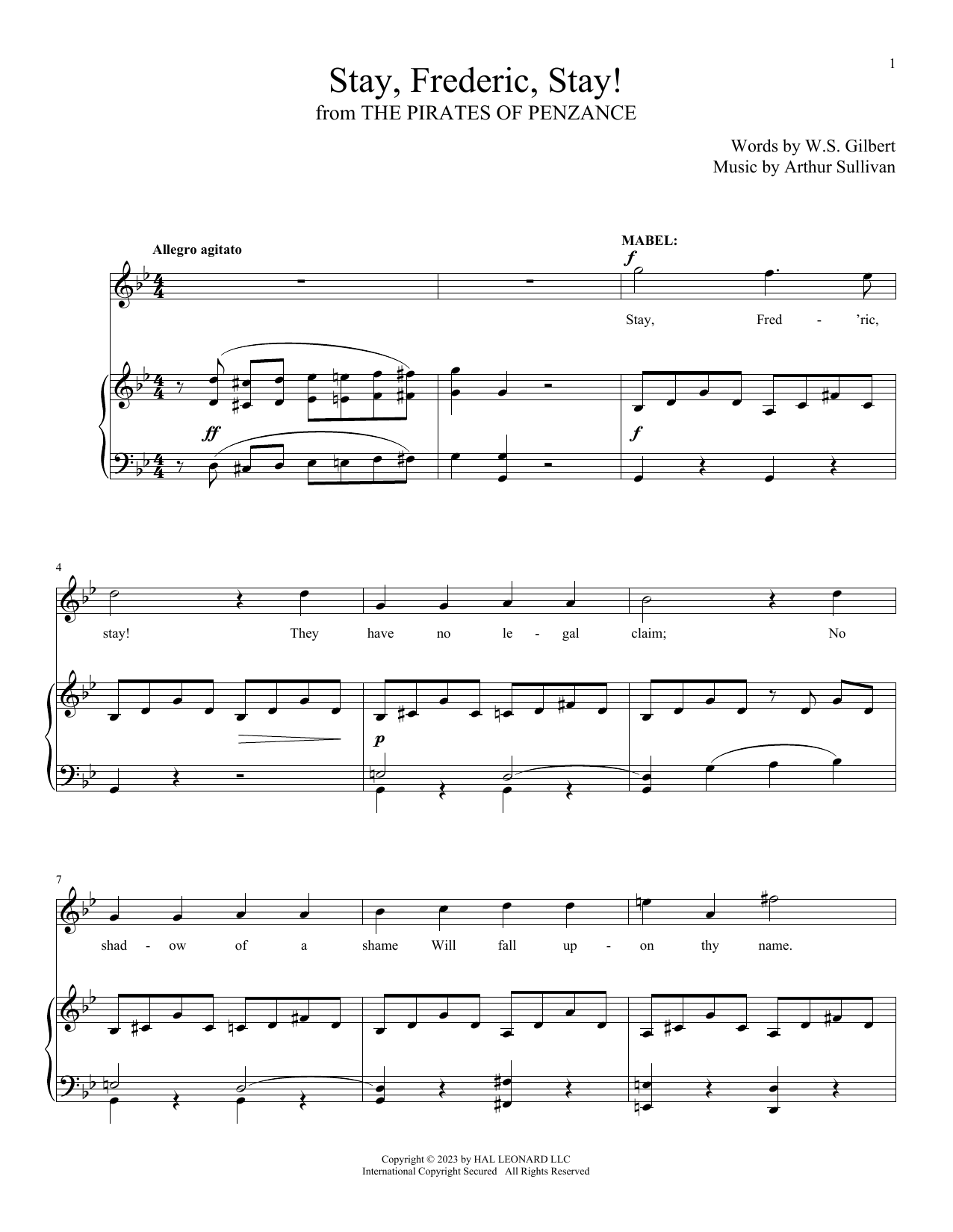 Gilbert & Sullivan Stay, Frederic, Stay! (from The Pirates Of Penzance) Sheet Music Notes & Chords for Piano & Vocal - Download or Print PDF