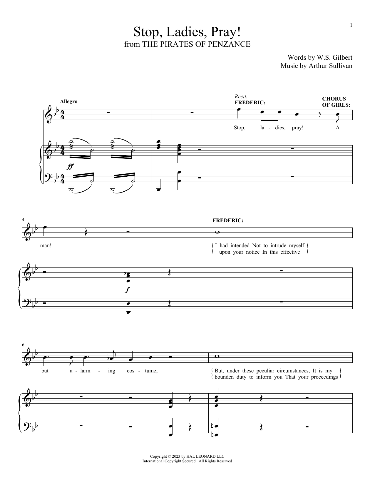 Gilbert & Sullivan Stop, Ladies, Pray! (from The Pirates Of Penzance) Sheet Music Notes & Chords for Piano & Vocal - Download or Print PDF