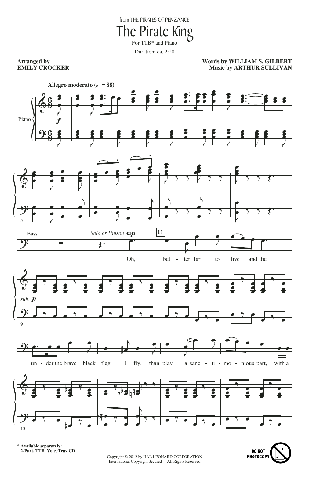 Gilbert & Sullivan The Pirate King (arr. Emily Crocker) Sheet Music Notes & Chords for 2-Part Choir - Download or Print PDF
