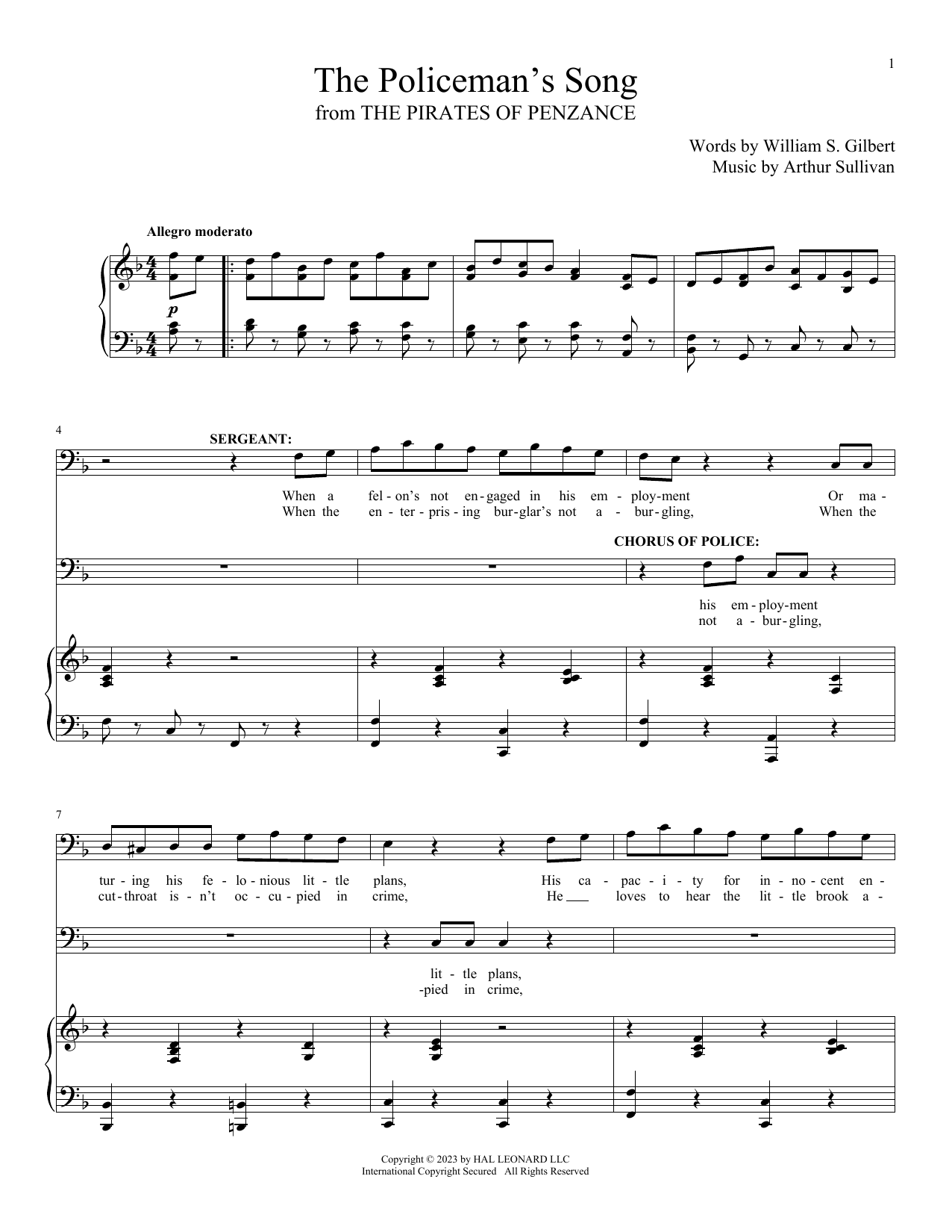 Gilbert & Sullivan The Policeman's Song (from The Pirates Of Penzance) Sheet Music Notes & Chords for Piano & Vocal - Download or Print PDF