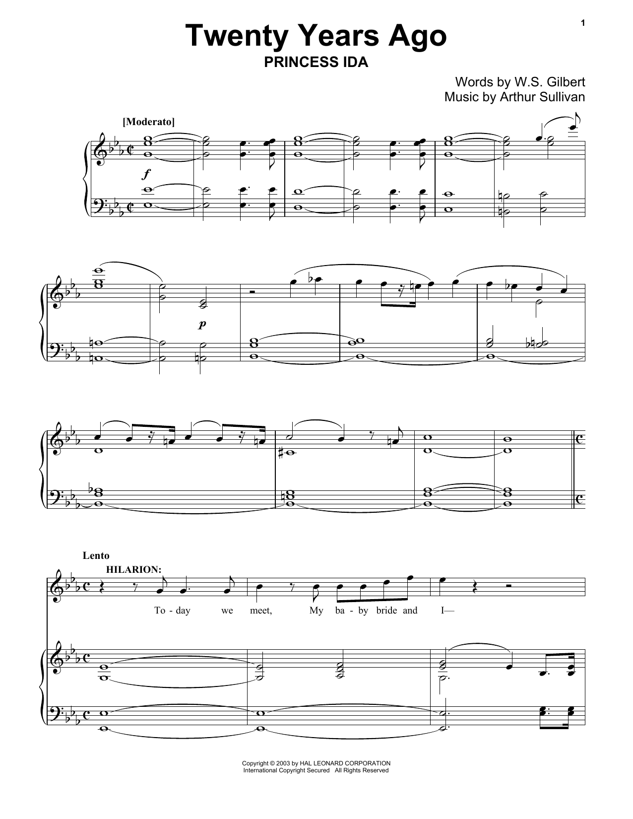 Gilbert & Sullivan Twenty Years Ago Sheet Music Notes & Chords for Piano & Vocal - Download or Print PDF