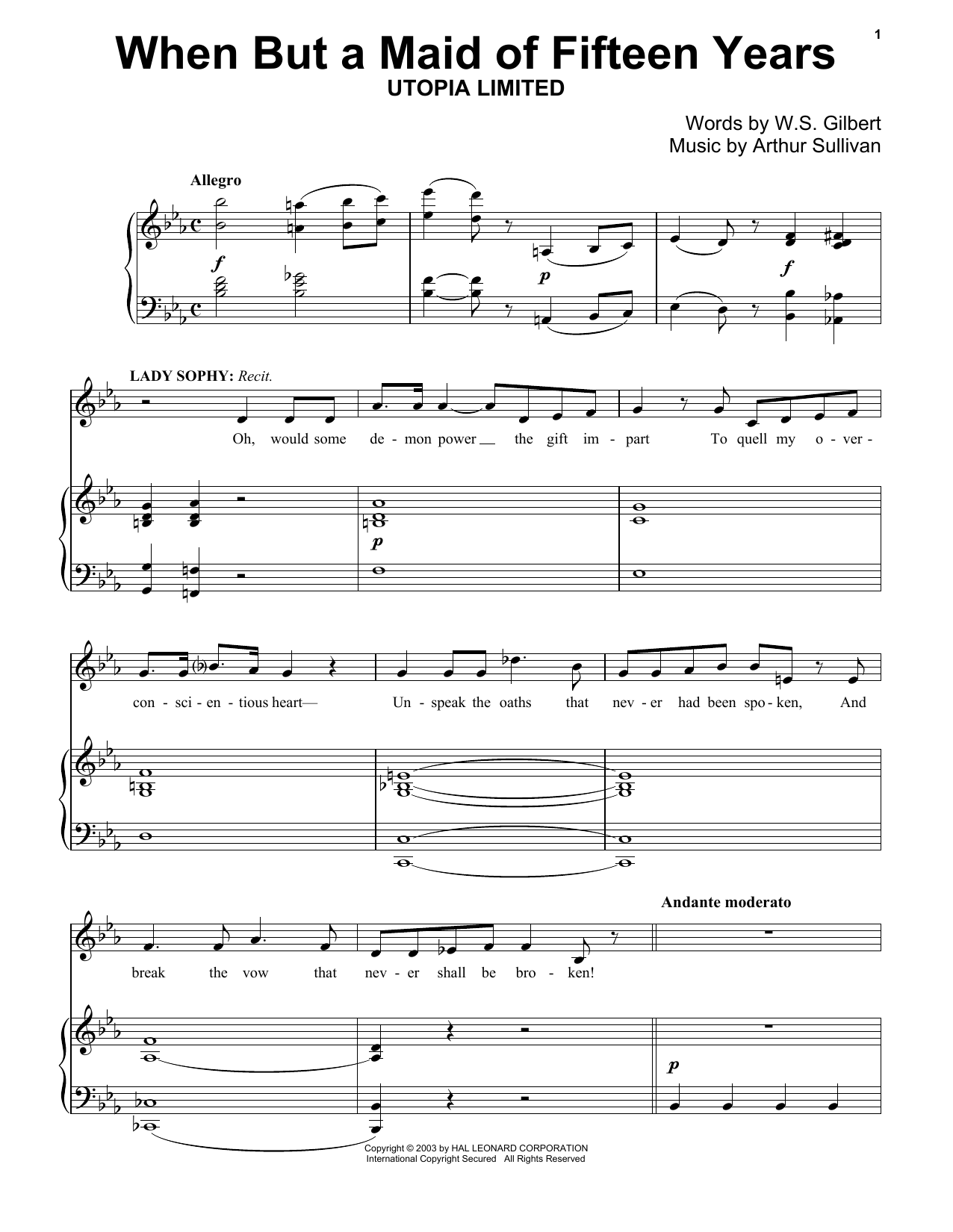 Gilbert & Sullivan When But A Maid Of Fifteen Years Sheet Music Notes & Chords for Piano - Download or Print PDF