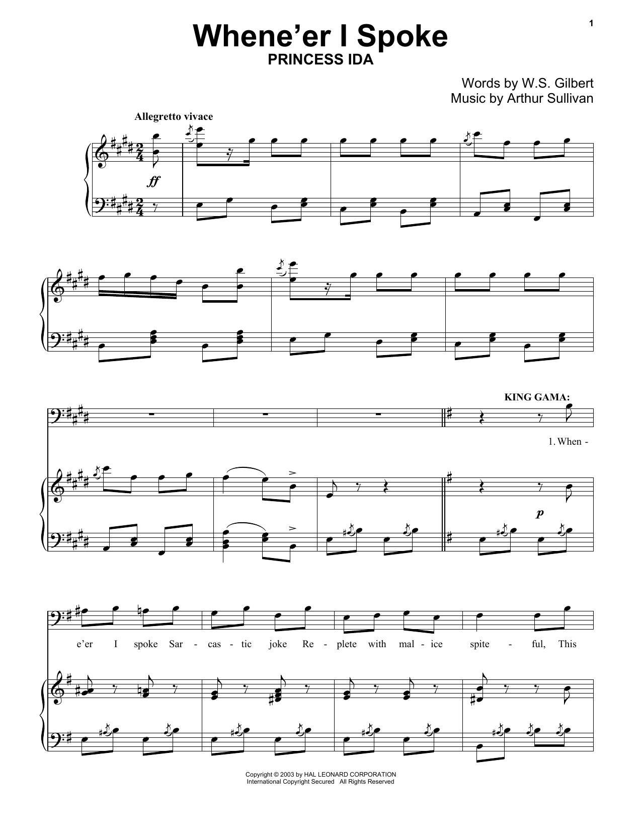 Gilbert & Sullivan When E'er I Spoke Sheet Music Notes & Chords for Piano - Download or Print PDF