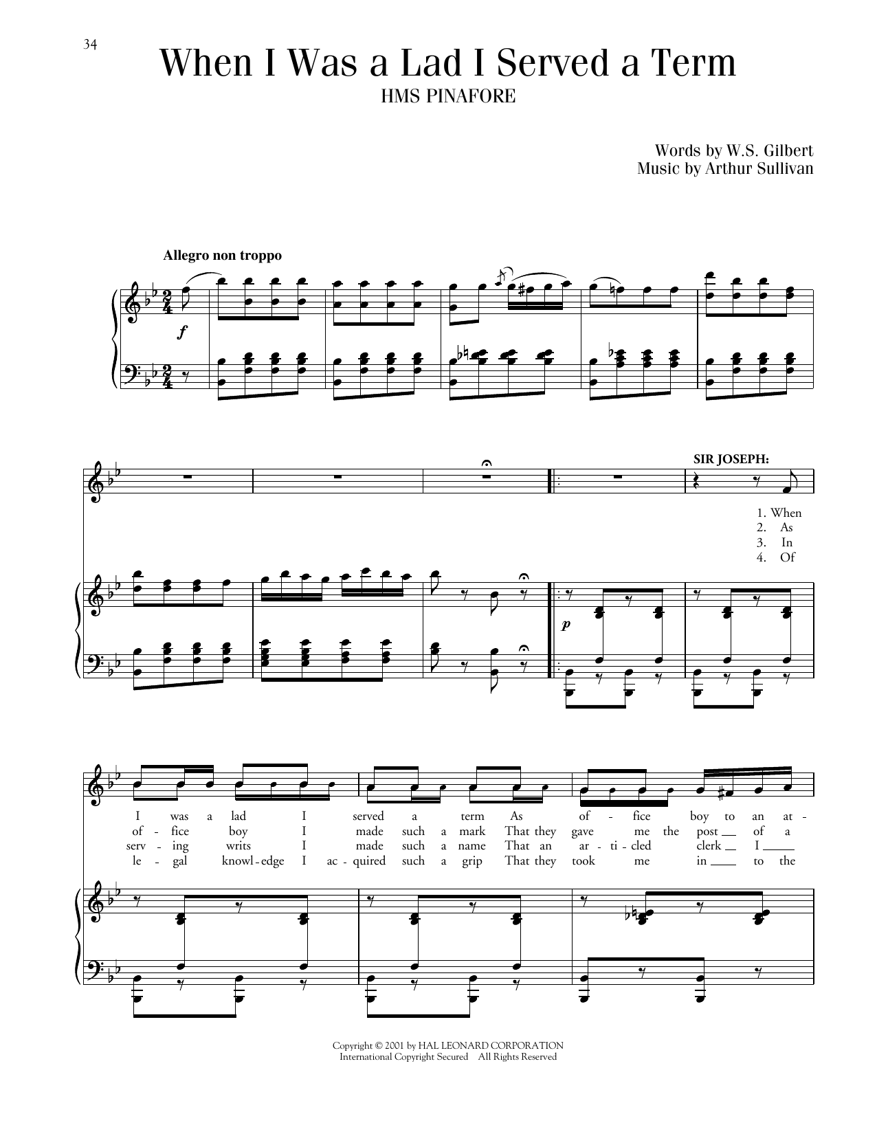 Gilbert & Sullivan When I Was A Lad (from H.M.S. Pinafore) Sheet Music Notes & Chords for Piano & Vocal - Download or Print PDF