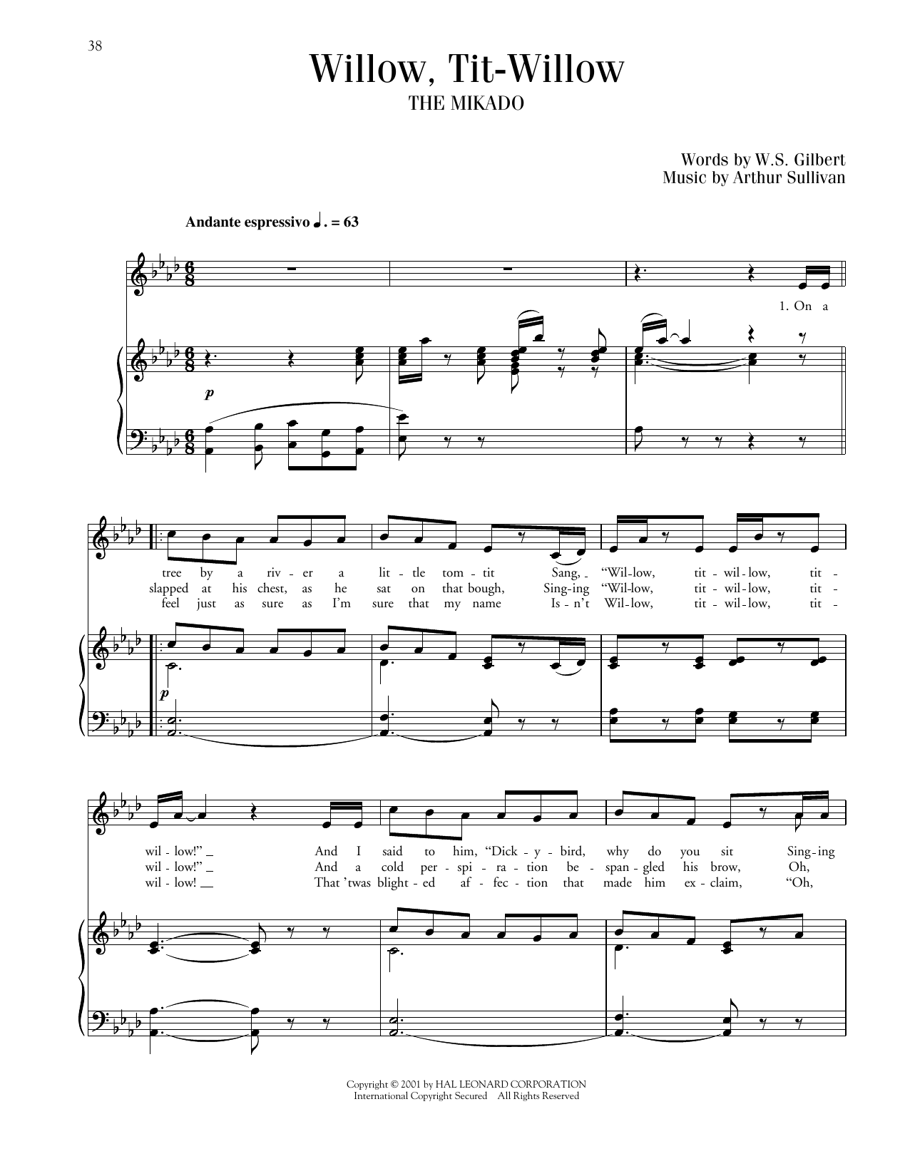 Gilbert & Sullivan Willow, Tit-Willow (from The Mikado) Sheet Music Notes & Chords for Piano & Vocal - Download or Print PDF