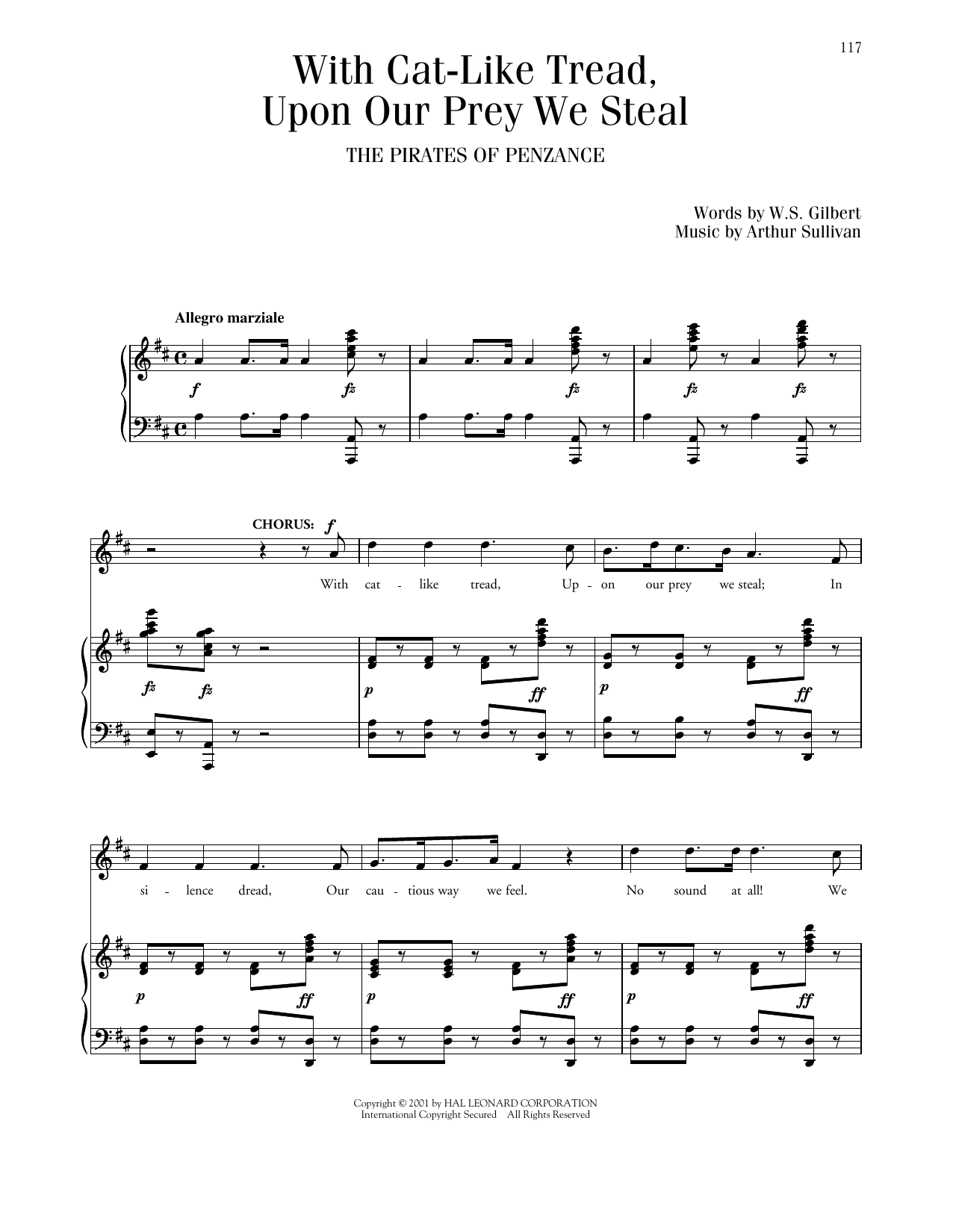 Gilbert & Sullivan With Cat-Like Tread (from The Pirates Of Penzance) Sheet Music Notes & Chords for Piano & Vocal - Download or Print PDF