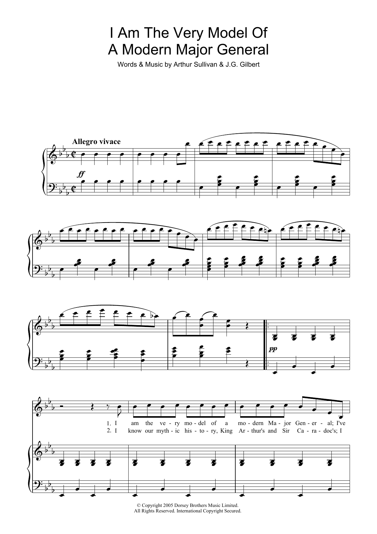 Gilbert & Sullivan I Am The Very Model Of A Modern Major General (from The Pirates Of Penzance) Sheet Music Notes & Chords for Piano & Vocal - Download or Print PDF