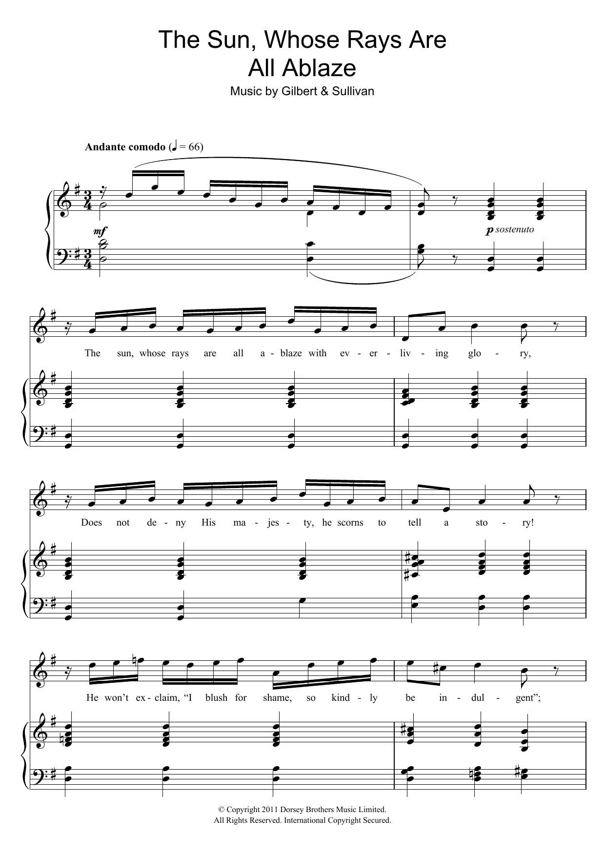 Gilbert & Sullivan The Sun Whose Rays Are All Ablaze (from The Mikado) Sheet Music Notes & Chords for Piano & Vocal - Download or Print PDF