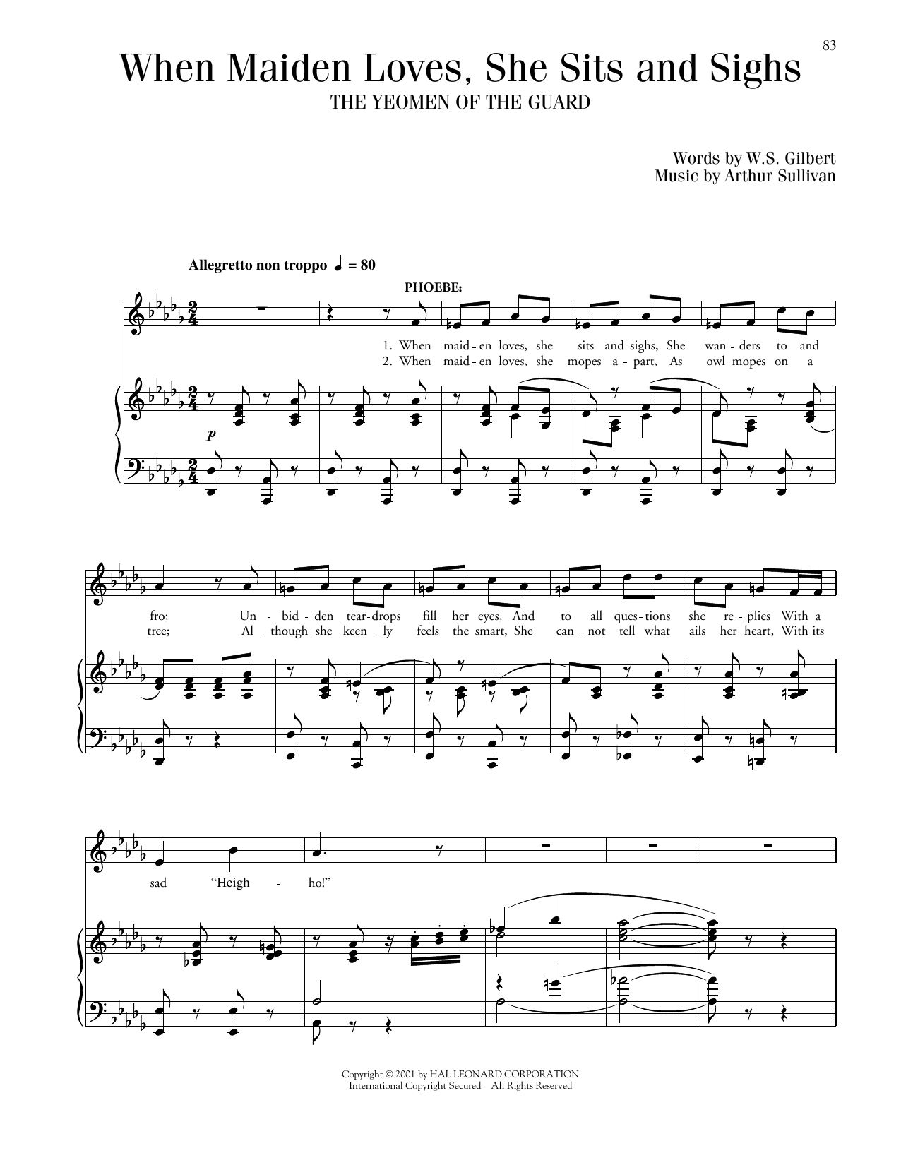 Gilbert & Sullivan When Maiden Loves, She Sits And Sighs Sheet Music Notes & Chords for Piano & Vocal - Download or Print PDF
