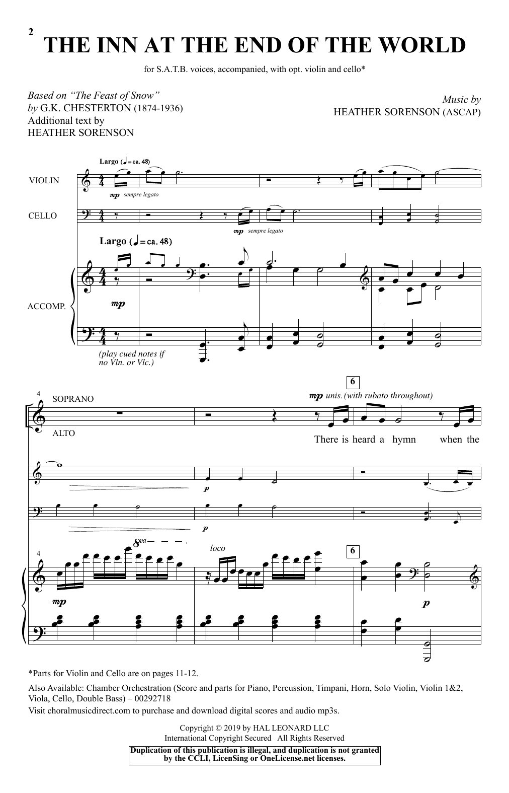 Gilbert Keith Chesterton The Inn At The End Of The World (arr. Heather Sorenson) Sheet Music Notes & Chords for Choir - Download or Print PDF