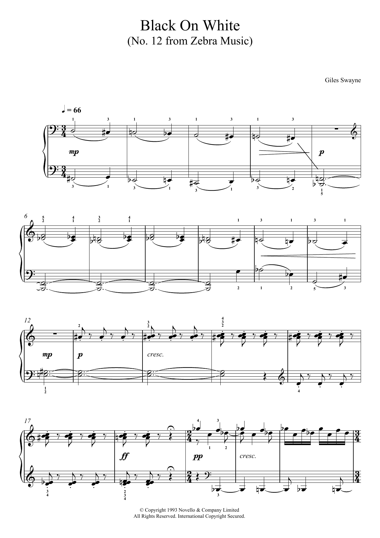 Giles Swayne Black On White (No. 12 from Zebra Music) Sheet Music Notes & Chords for Piano - Download or Print PDF