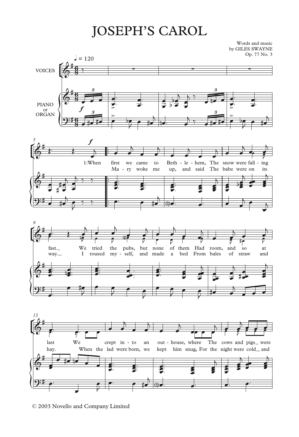 Giles Swayne Joseph's Carol Sheet Music Notes & Chords for 2-Part Choir - Download or Print PDF