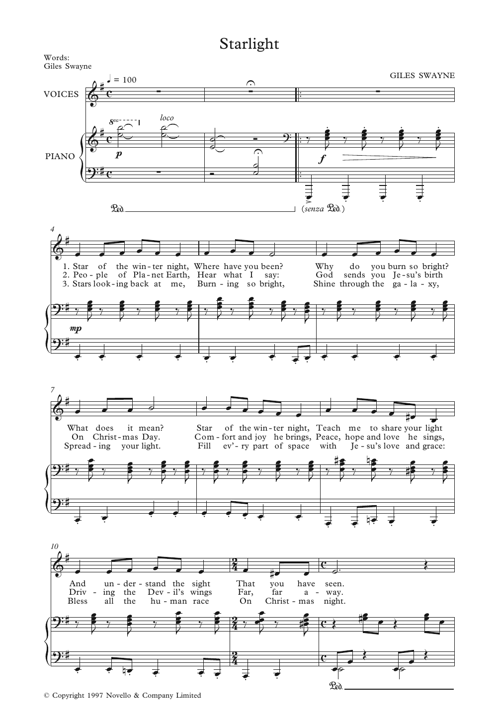 Giles Swayne Starlight Sheet Music Notes & Chords for Unison Choir - Download or Print PDF