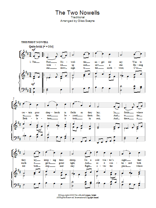 Giles Swayne The Two Nowells Sheet Music Notes & Chords for Piano, Vocal & Guitar - Download or Print PDF