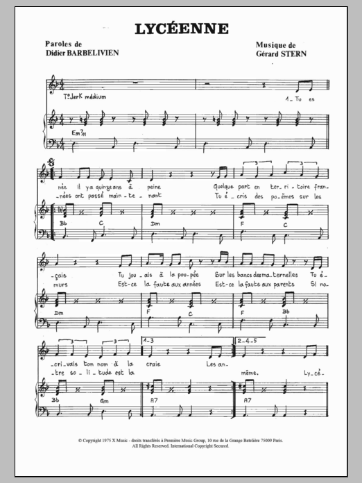 Gilles Olivier Lyceenne Sheet Music Notes & Chords for Piano & Vocal - Download or Print PDF