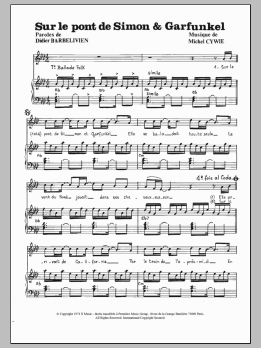 Gilles Olivier Sur Le Pont De Simon Et Garfunkel Sheet Music Notes & Chords for Piano & Vocal - Download or Print PDF