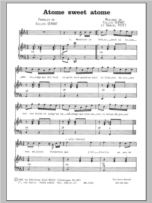 Gilles Servat Atome Sweet Atome Sheet Music Notes & Chords for Piano & Vocal - Download or Print PDF