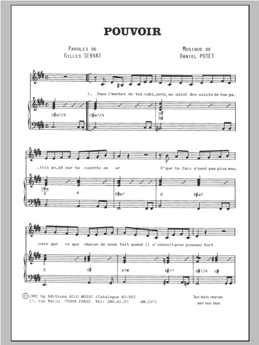 Gilles Servat Pouvoir Sheet Music Notes & Chords for Piano & Vocal - Download or Print PDF