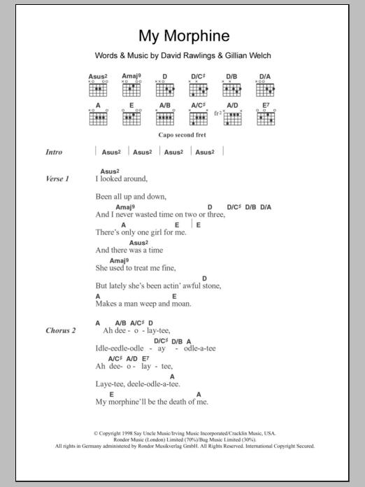 Gillian Welch My Morphine Sheet Music Notes & Chords for Lyrics & Chords - Download or Print PDF