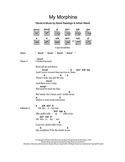 Gillian Welch My Morphine Sheet Music Notes & Chords for Lyrics & Chords - Download or Print PDF