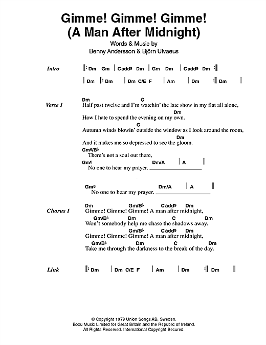 Abba Gimme Gimme Gimme A Man After Midnight Sheet Music Download Pdf Score 357360