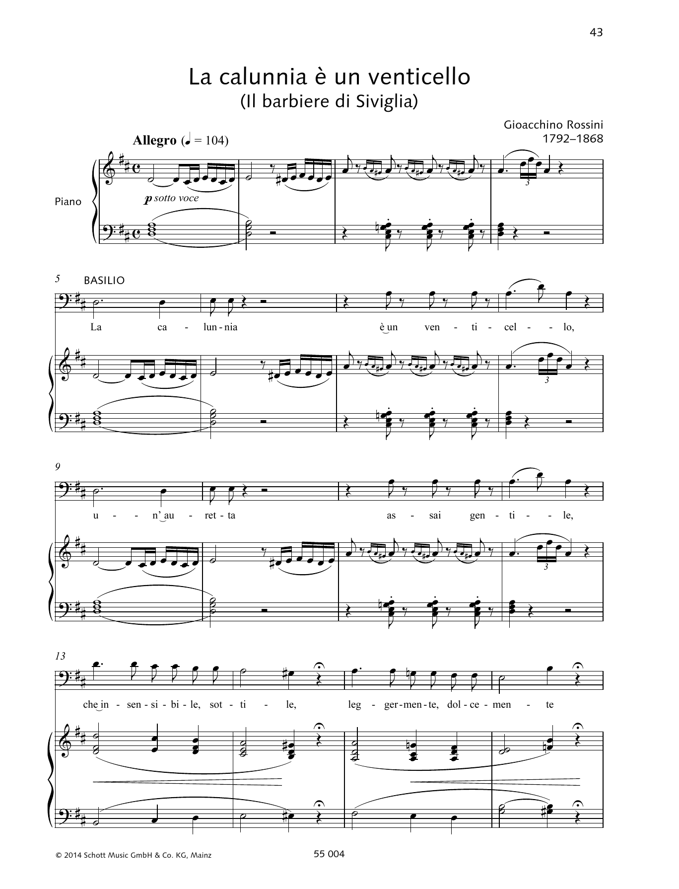Gioacchino Rossini La calunnia è un venticello Sheet Music Notes & Chords for Piano & Vocal - Download or Print PDF