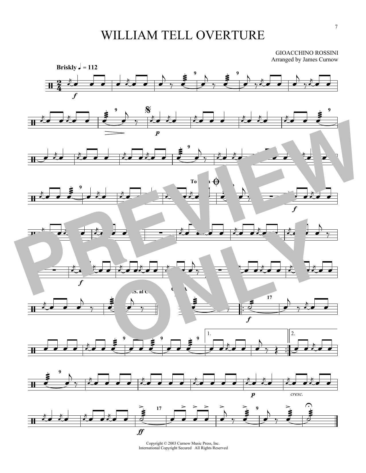 Gioacchino Rossini William Tell Overture (arr. James Curnow) Sheet Music Notes & Chords for Snare Drum Solo - Download or Print PDF