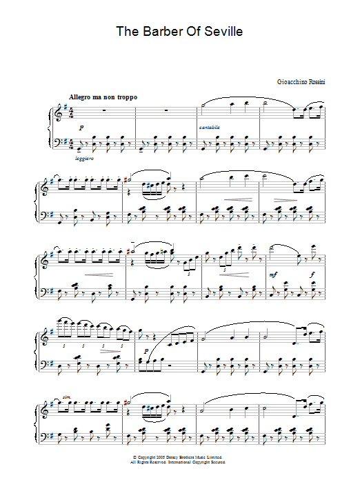 Preview Gioachino Rossini The Barber Of Seville Classical sheet music, notes and chords for Piano, SKU: 33683 The Barber Of Seville sheet music