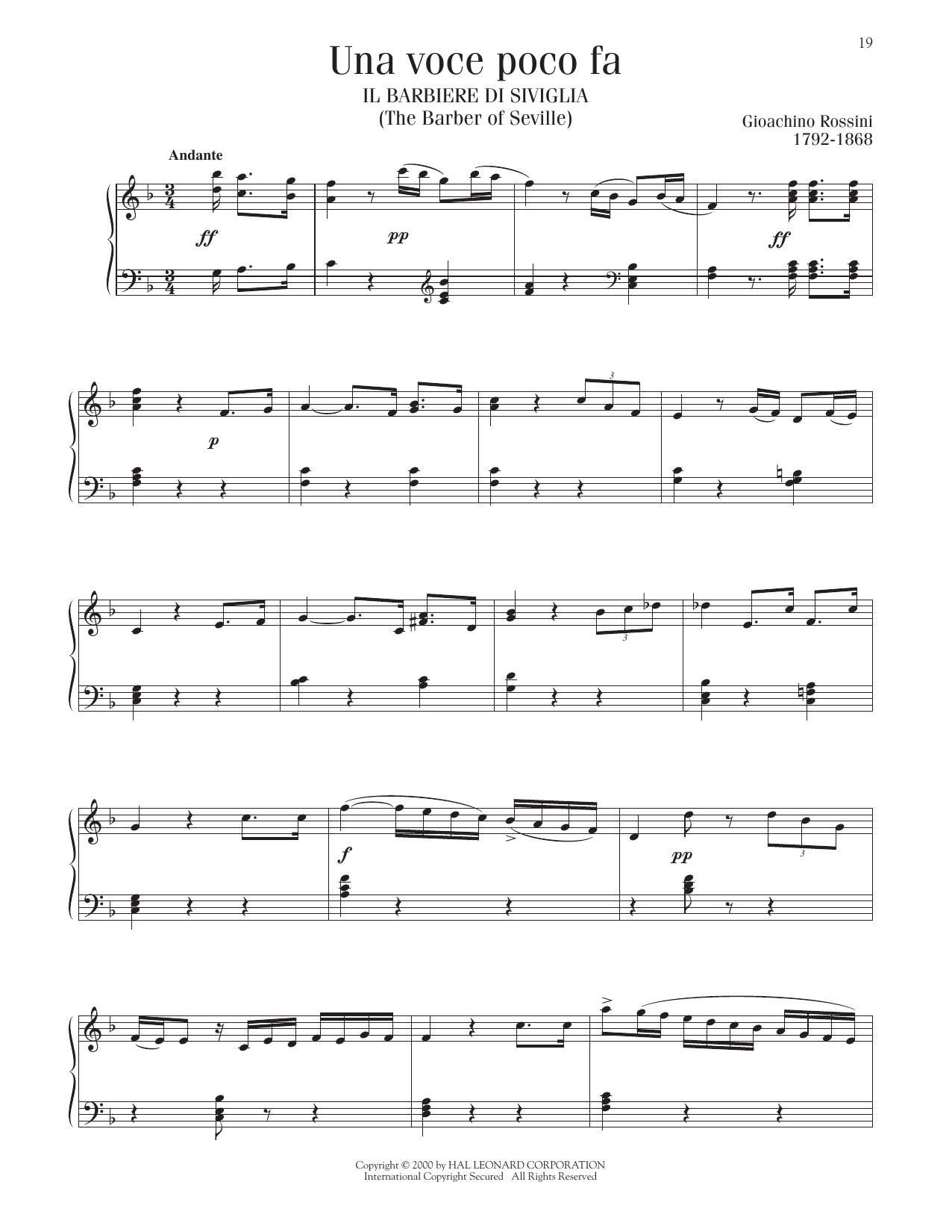 Gioachino Rossini Una Voce Poco Fa Sheet Music Notes & Chords for Piano Solo - Download or Print PDF