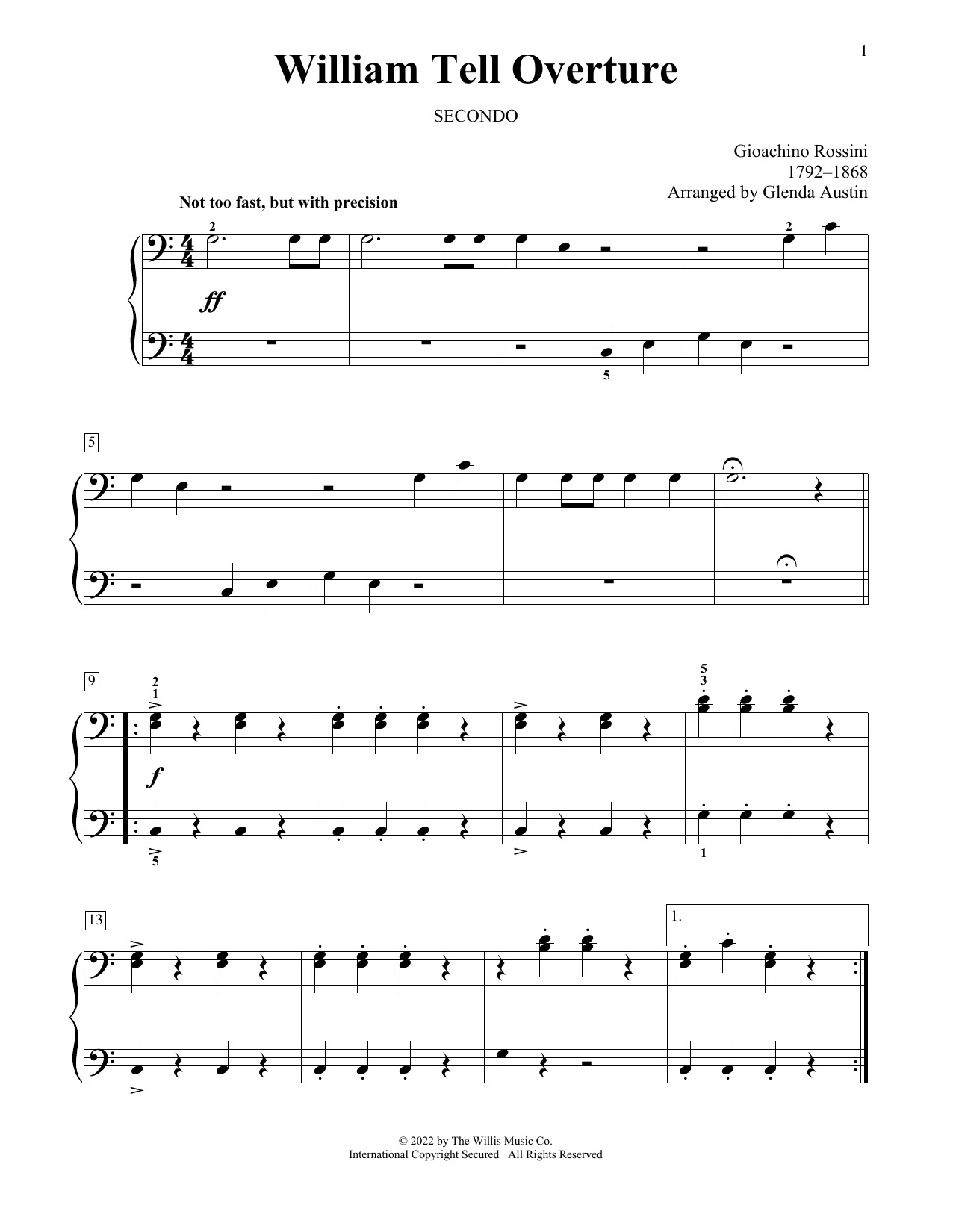 Gioachino Rossini William Tell Overture (arr. Glenda Austin) Sheet Music Notes & Chords for Piano Duet - Download or Print PDF