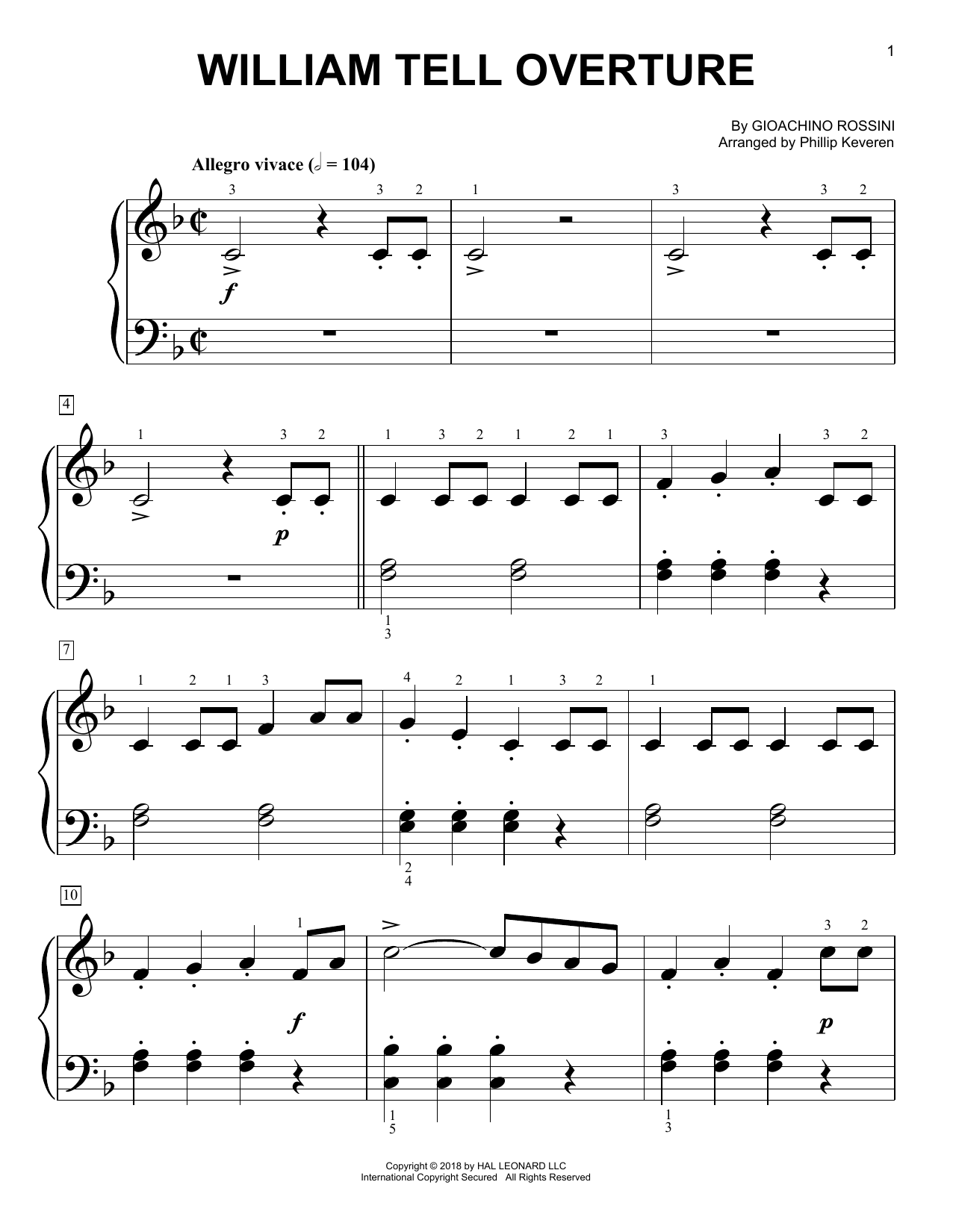 Phillip Keveren William Tell Overture Sheet Music Notes & Chords for Piano (Big Notes) - Download or Print PDF
