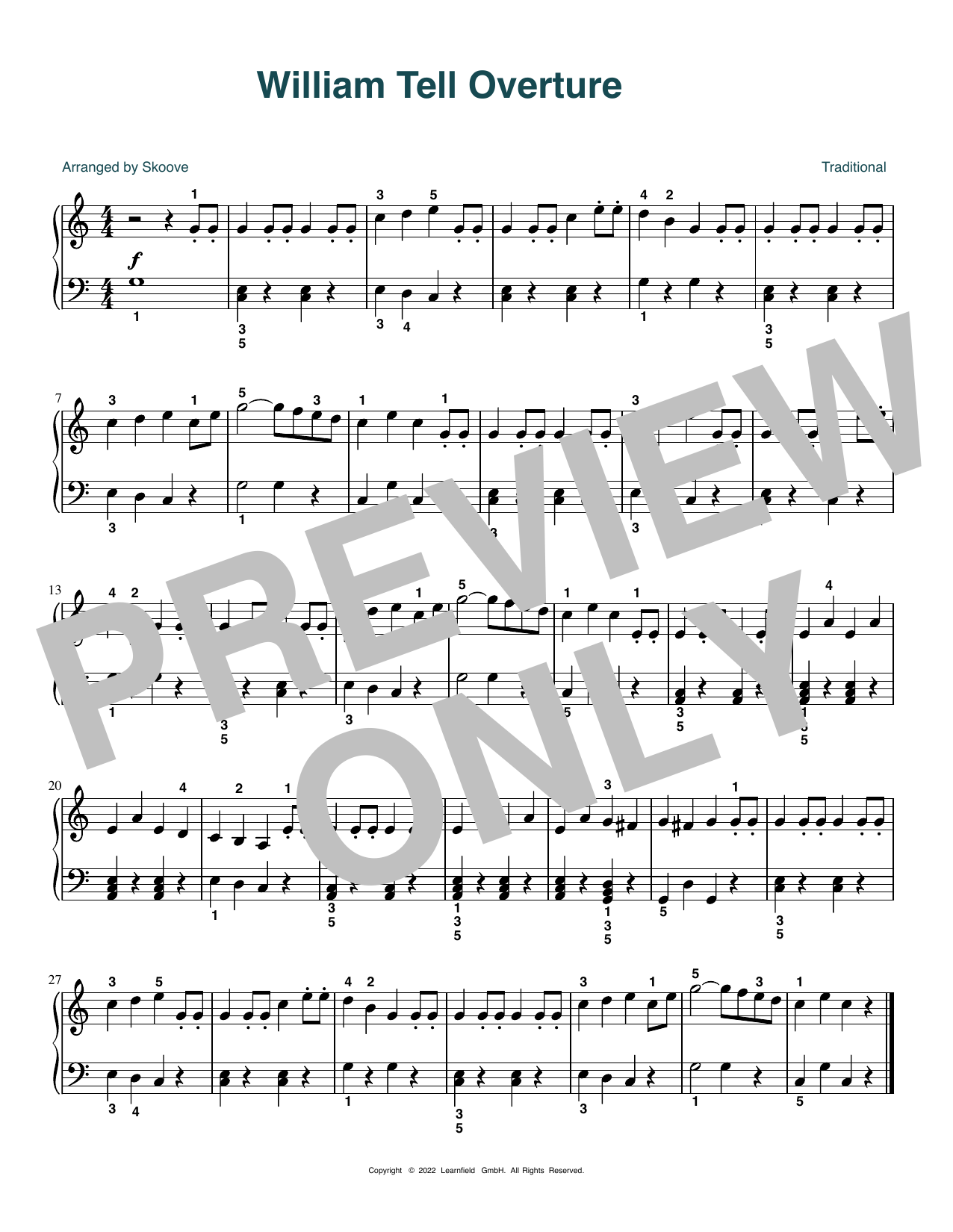 Gioachino Rossini William Tell Overture (arr. Skoove) Sheet Music Notes & Chords for Beginner Piano (Abridged) - Download or Print PDF
