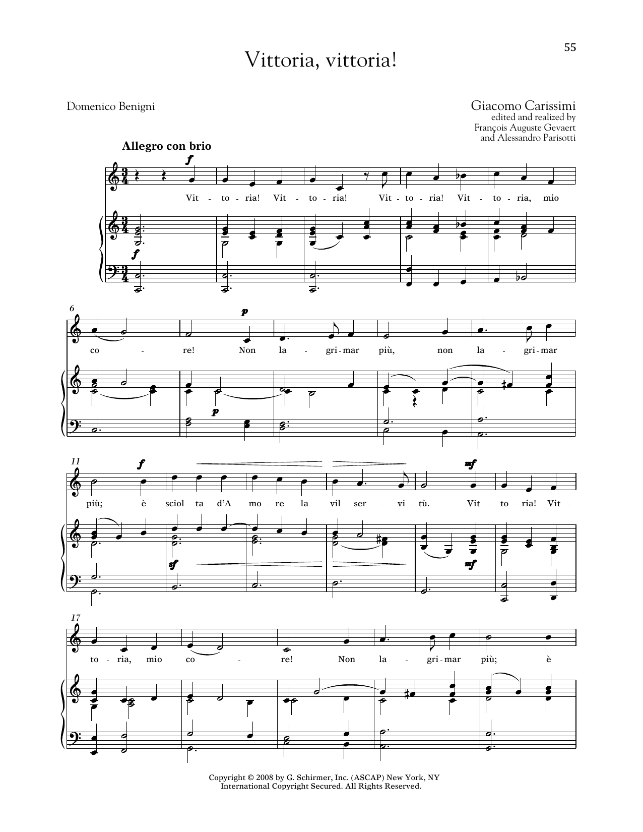 Giocomo Carissimi Vittoria, Vittoria! (Medium High Voice) Sheet Music Notes & Chords for Piano & Vocal - Download or Print PDF