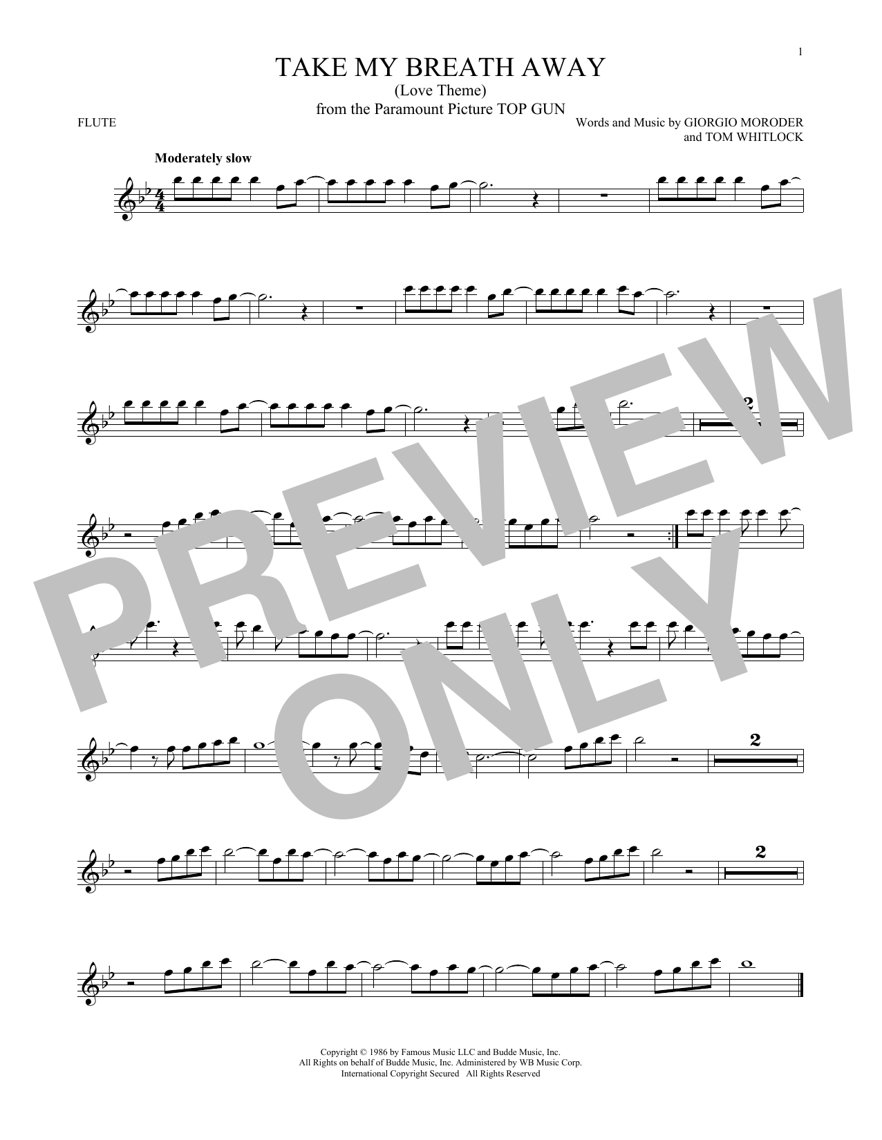 Giorgio Moroder Take My Breath Away (Love Theme) Sheet Music Notes & Chords for Alto Saxophone - Download or Print PDF