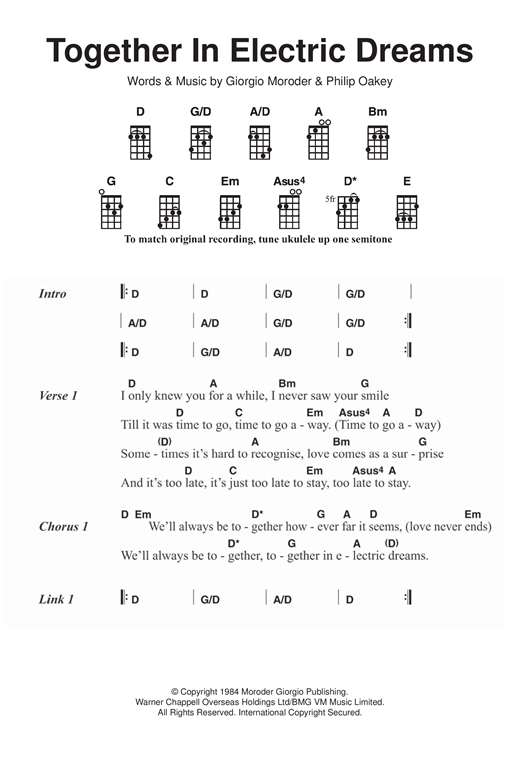 Giorgio Moroder & Philip Oakey Together In Electric Dreams Sheet Music Notes & Chords for Ukulele - Download or Print PDF