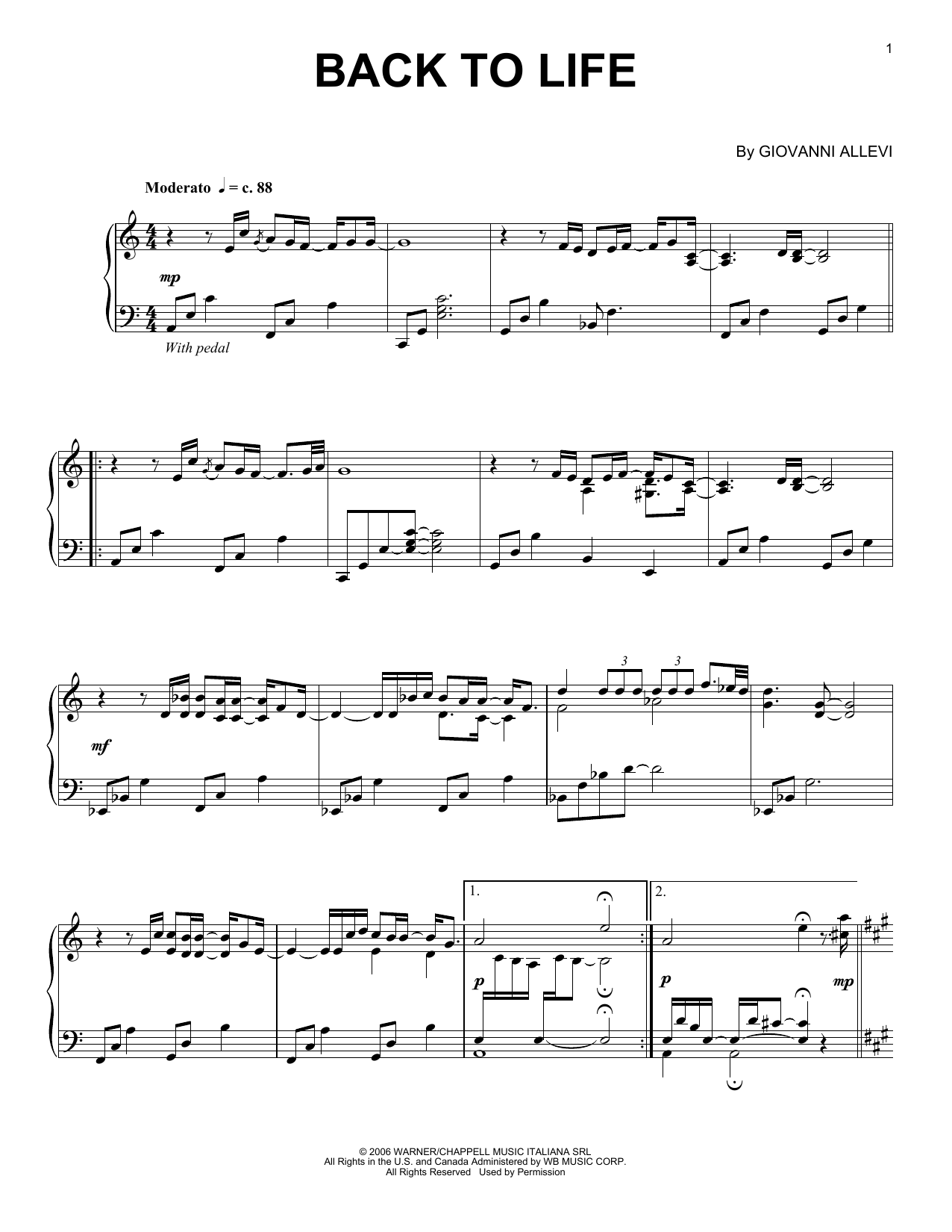 Giovanni Allevi Back To Life Sheet Music Notes & Chords for Easy Piano - Download or Print PDF