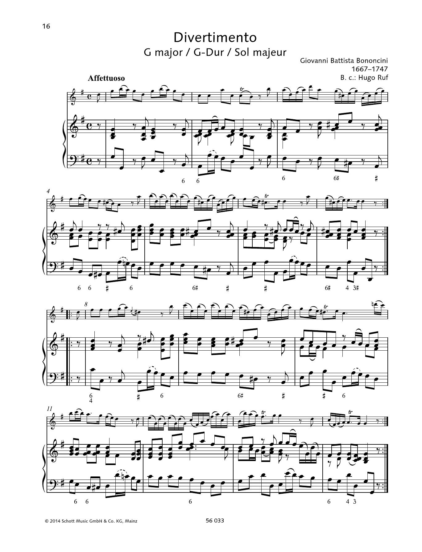 Giovanni Battista Bononcini Divertimento G major Sheet Music Notes & Chords for Woodwind Solo - Download or Print PDF
