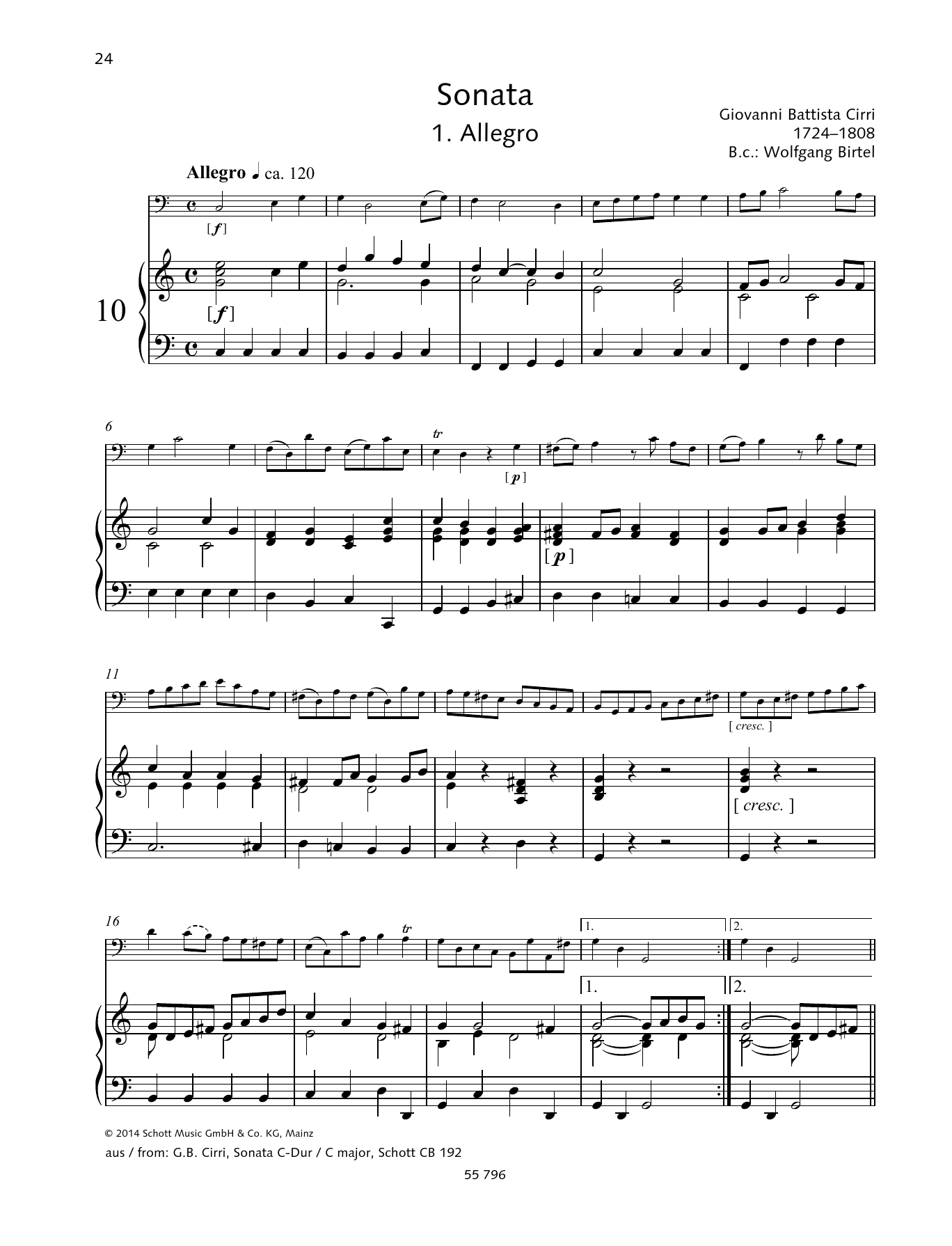 Giovanni Battista Cirri Allegro Sheet Music Notes & Chords for String Solo - Download or Print PDF