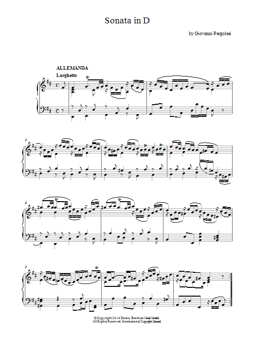 Giovanni Battista Pergolesi Harpsichord Sonata In D Major Sheet Music Notes & Chords for Piano - Download or Print PDF