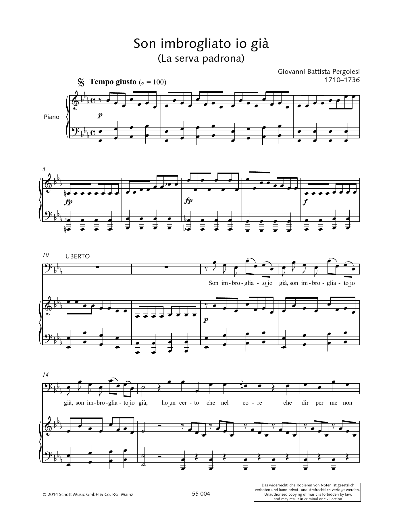 Giovanni Battista Pergolesi Son imbrogliato io già Sheet Music Notes & Chords for Piano & Vocal - Download or Print PDF